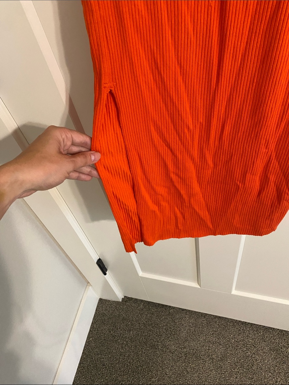 Orange Ribbed Midi Skirt with Drawstring Waist - Picture 3 of 7